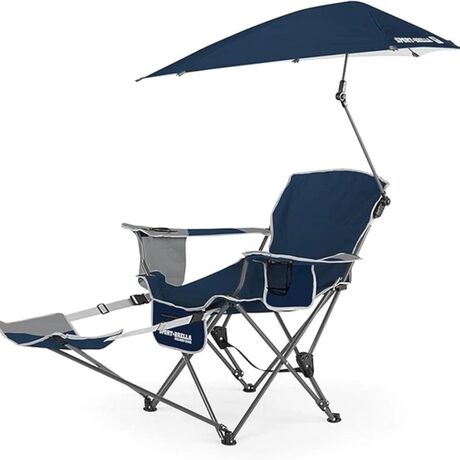 Розкладне крісло для відпочинку Sport-Brella 3-Position Recliner Chair з парасолькою та підставкою для ніг темно-синє